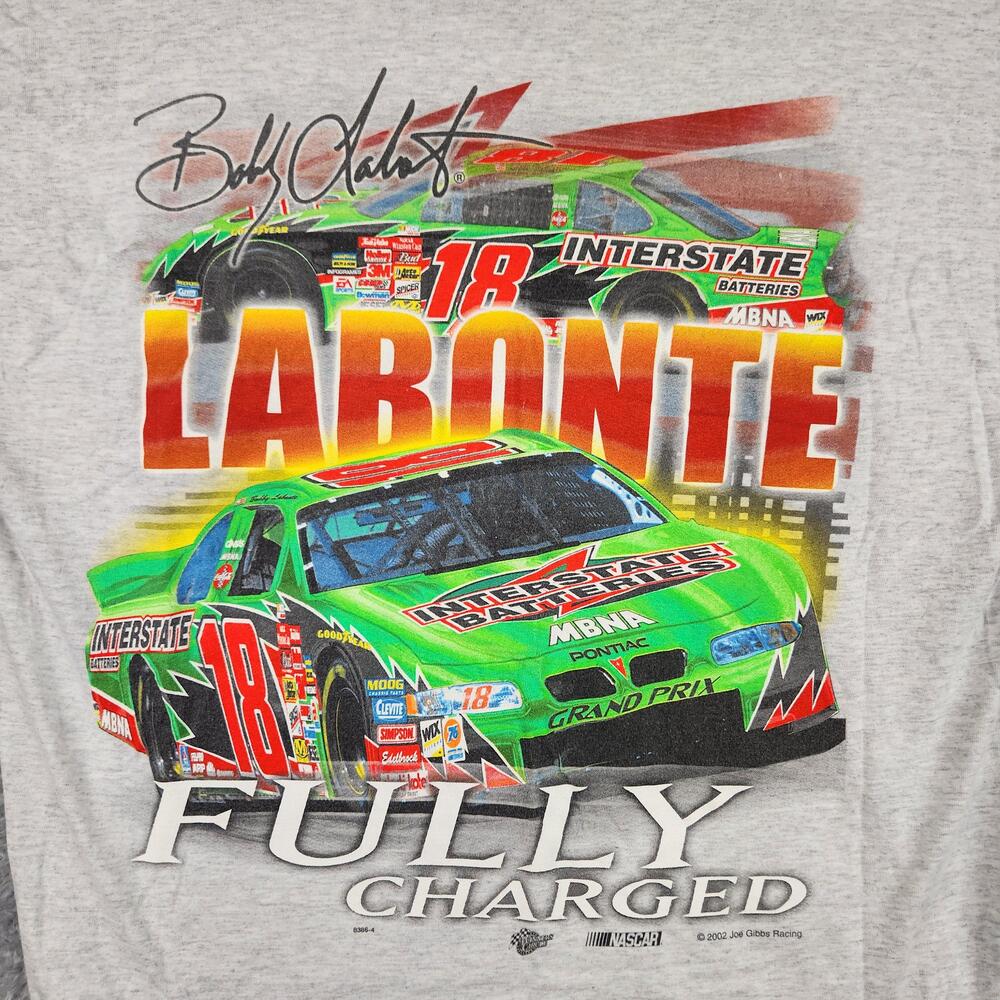 Vintage Bobby Labonte Shirt Mens Large Gray Fully Charged NASCAR Graphic Y2k